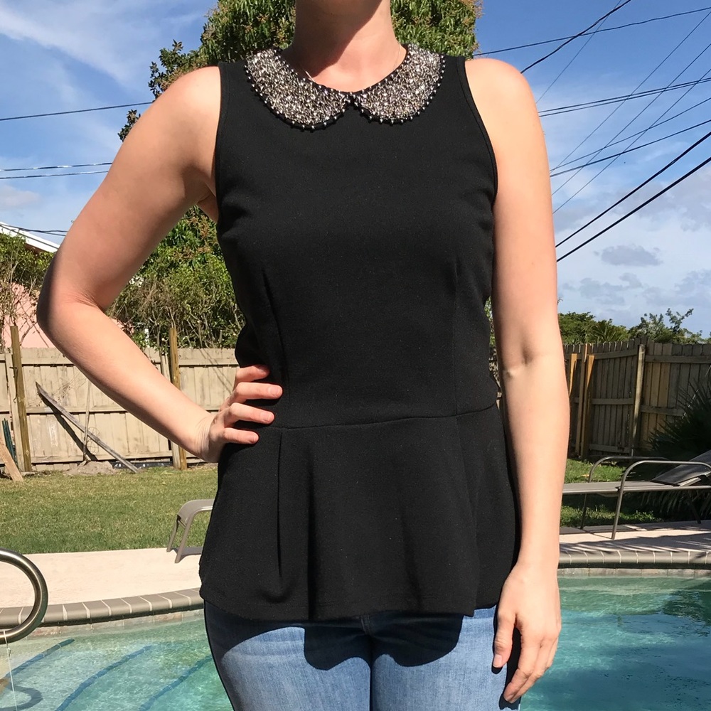 Black top with beaded collar